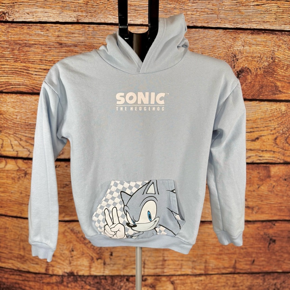 Sonic the Hedgehog Kids Hoodie Youth XL Blue Graphic Pullover Kangaroo Pocket‎